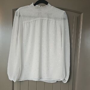 White House Black Market White Blouse with Textured Yoke